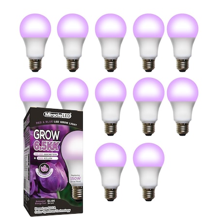 Miracle Led 6.5KK Pro-Pack Indoor Grow Light Bulb, 6500K Red & Blue Spec. Replace 150W Grow Bulbs, 12PK 801928
